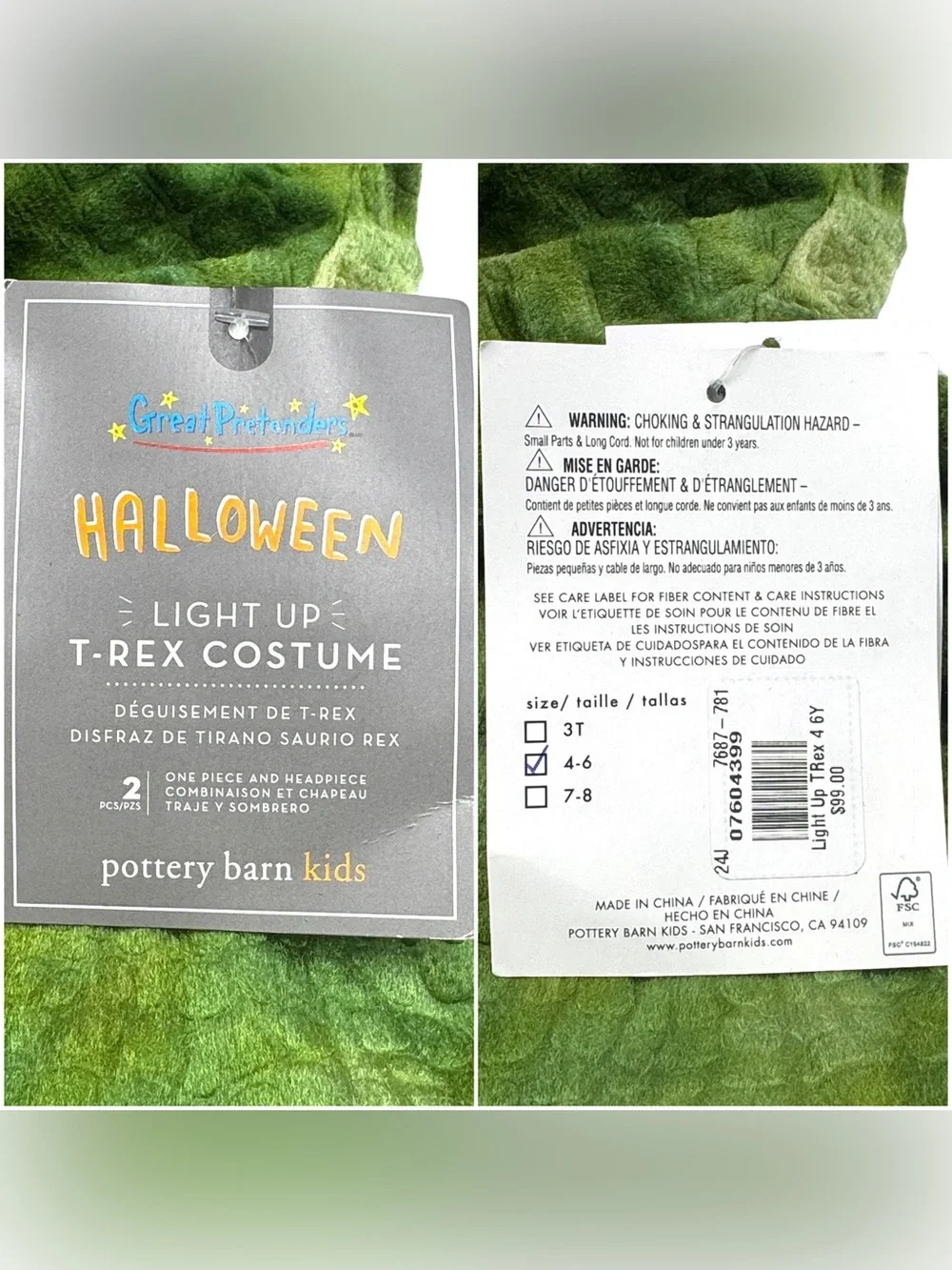 Pottery Barn Kids Halloween Light Up T-Rex Costume Size 4-6 Years - Picture 14 of 16